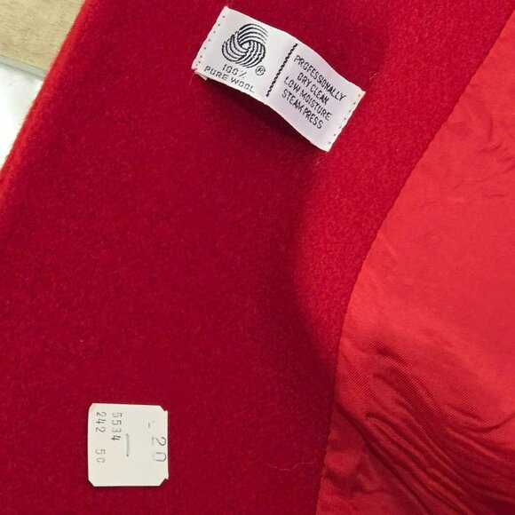 NWT VTG Michelle Stuart Petite SM* Red Wool Double-Breasted Overcoat Trench Coat - Picture 8 of 13